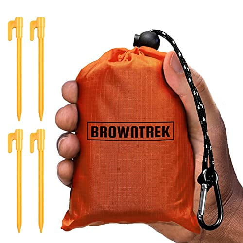 BROWNTREK Pocket Blanket -Compact Picnic Blanket (60"x 56") - Sand Proof Beach Blanket/Water Resistant Ground Cover. Packable Outdoor Blanket for Hiking, Camping, Picnics, Travel, and Beach