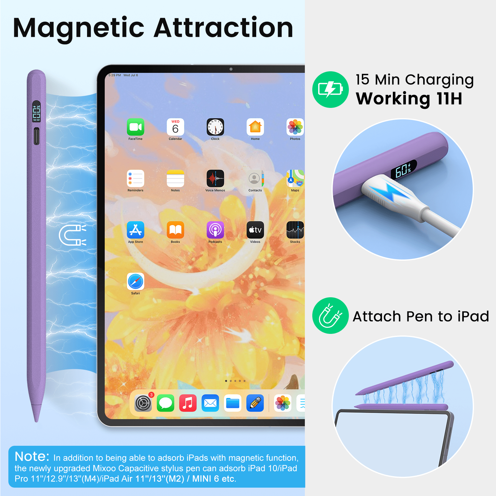 Stylus Pen for iPad 2018-2025, Apple iPad Pens 10th&9th Generation with LED Battery Display, Palm Rejection, Fast USB-C Charging, No Bluetooth, Compatible with iPad Pro Air Mini