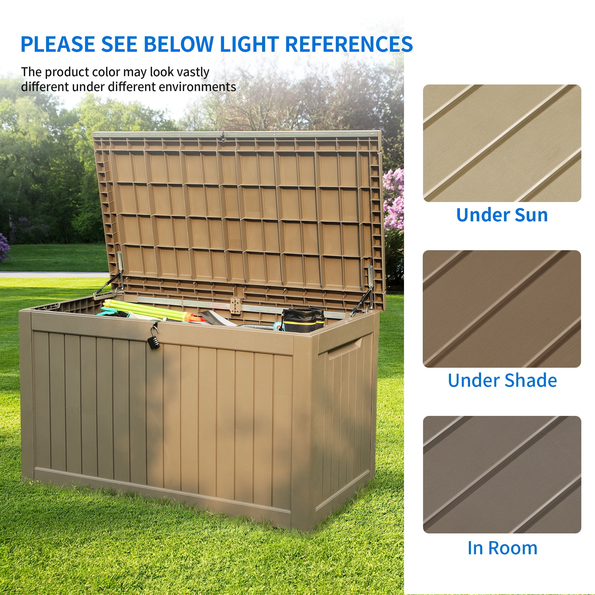 Vineego 230 Gallon Resin Deck Box Large Outdoor Storage for Patio Furniture, Garden Tools, Pool Supplies, Weatherproof and UV Resistant, Light Brown