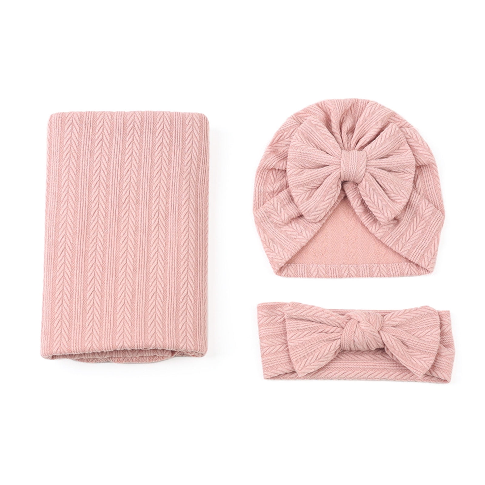 3pcs Baby Swaddle Headband and Hat Set Newborn Receiving Blanket Shower Gift Photography Props