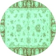 thumbnail image 1 of Ahgly Company Machine Washable Indoor Round Oriental Turquoise Blue Modern Area Rugs, 8' Round, 1 of 4
