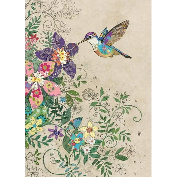Bug Art Tropical Hummingbird and Purple Flower Blank Note Card