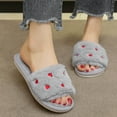 thumbnail image 2 of Winter Slippers for Women Slip-on Flat Heel Open Toe Slides Outdoor Indoor Warm Plush Casual Bedroom Shoes for Women Gray 7.5, 2 of 8