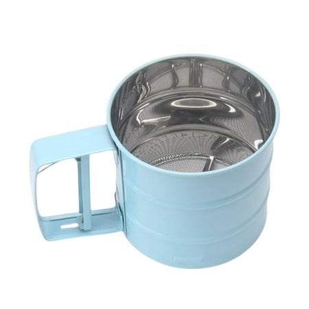 

Worallymy Flour Sieve Cup Stainless Steel Mesh Shaking Strainer with Handle Cake Sugar Dough DIY Bake Sifter Cupcake Pastry Tool Blue 10.5*9.3cm