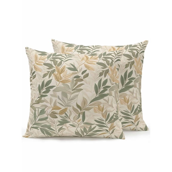 Waterproof Outdoor Throw Pillows with Inserts 16"x16" Set of 2, Sage Green Yellow Botanical Soft Decorative Pillowcases for Couch Bedroom, Vintage Spring Summer Pillow Covers for Sofa Living Room