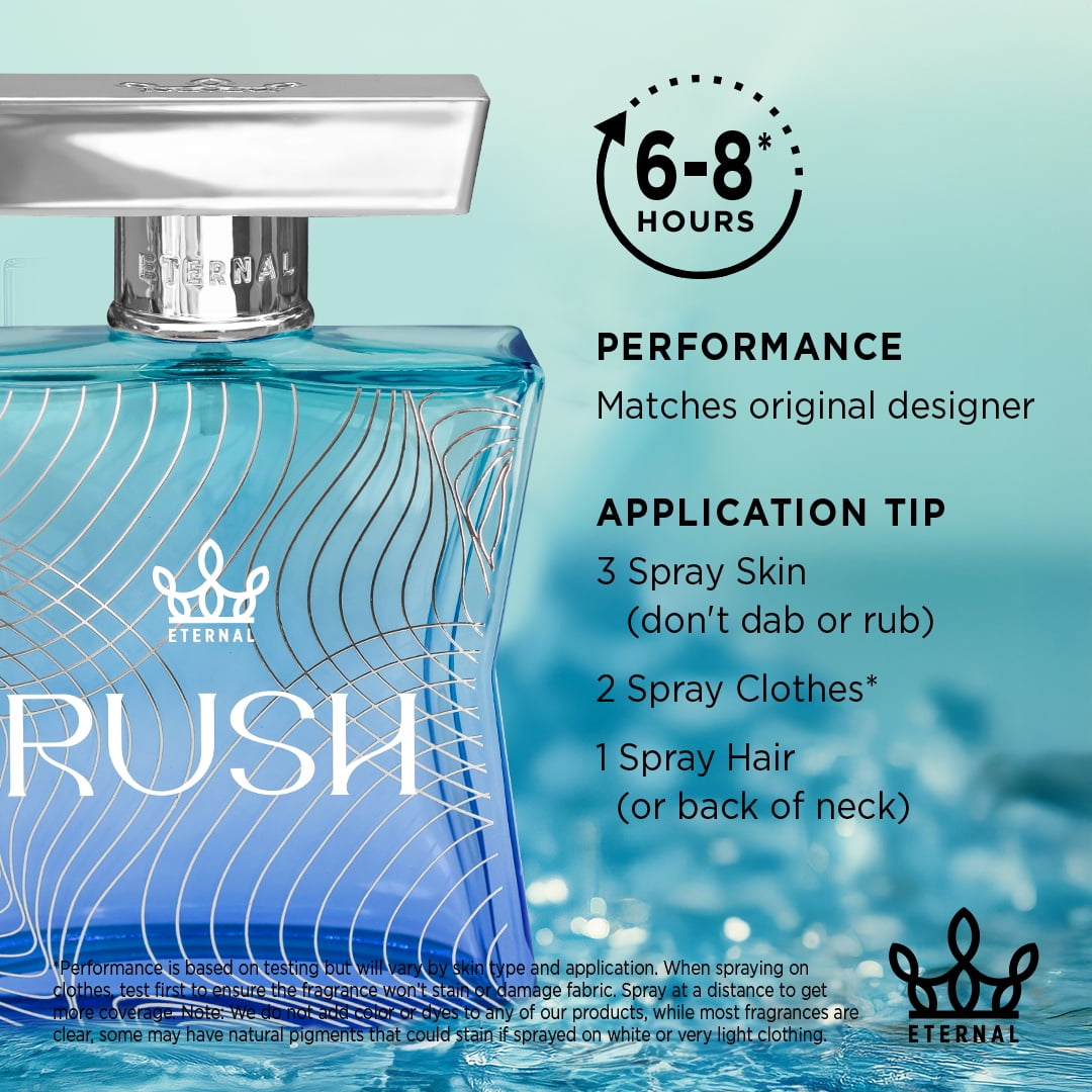 Eternal Fragrance RUSH, Fresh Aquatic Citrus, Soft Woods Eau de Parfum, Inspired by Acqua Fresh D. Gio.  Cologne for Men, 3.4 oz (100ml) Spray