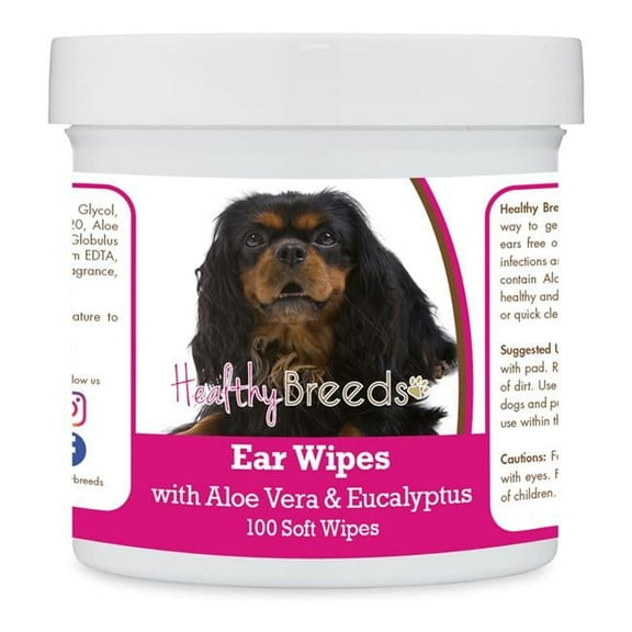 Healthy Breeds 192959823660 English Toy Spaniel Ear Cleaning Wipes with Aloe & Eucalyptus for Dogs - 100 Count