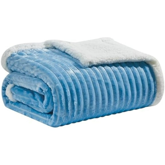 Faith, Hope, Love Home Décor King Size Corduroy Oversized Sherpa Blankets (90" x 90") - Light Blue