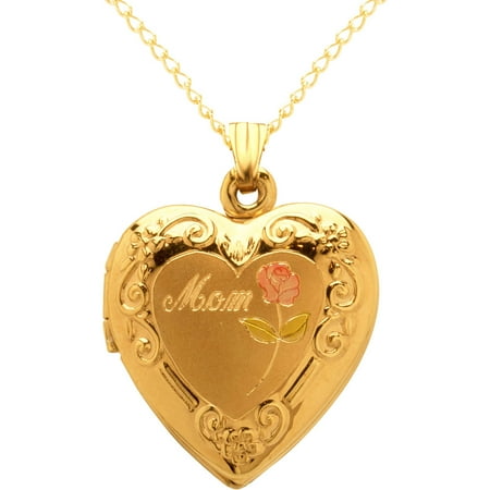 14kt Yellow Gold "Mom" with Rose Locket Pendant, 18"
