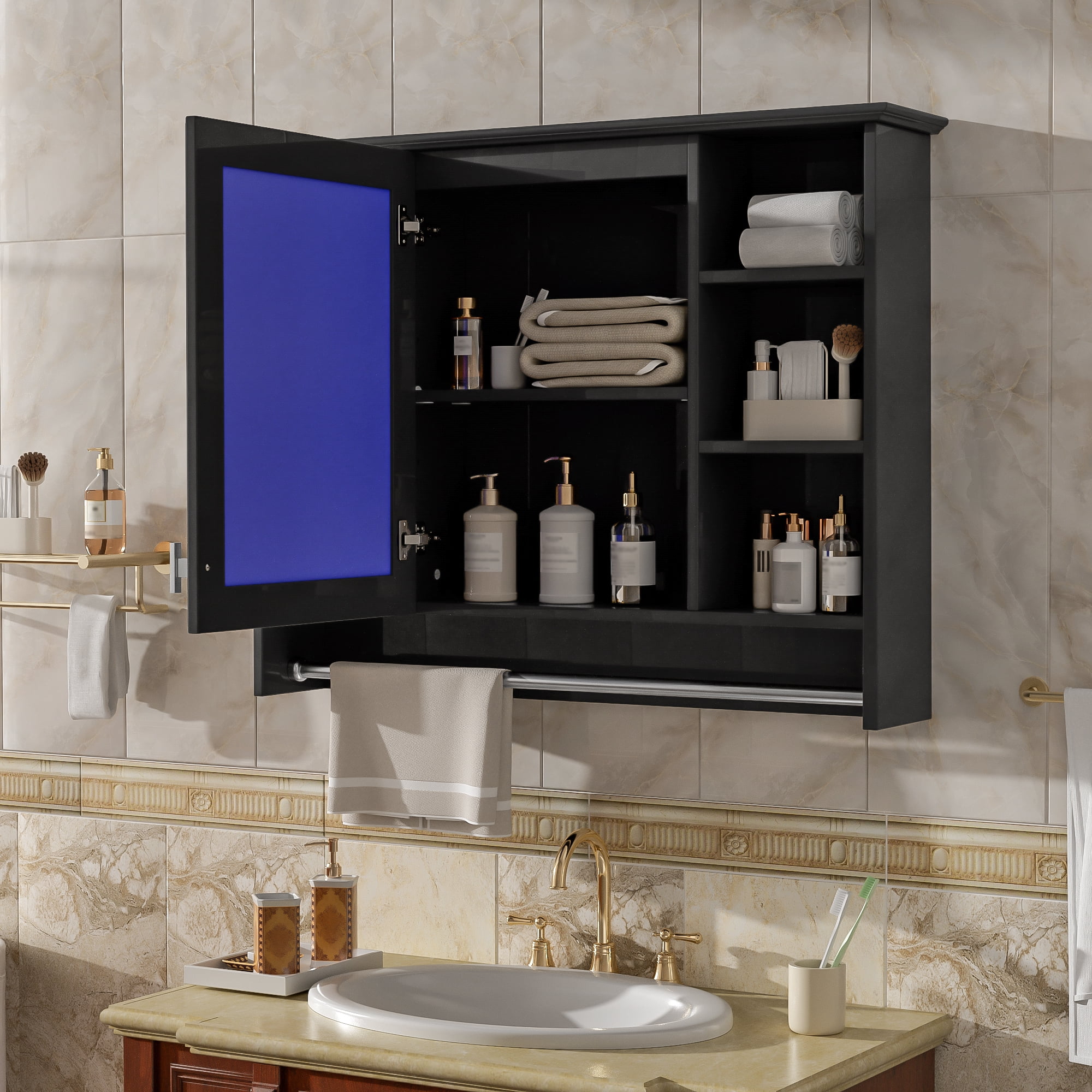 Euroco 3-in-1 Bathroom Mirror Cabinet, 36-inch Wall Mounted Medicine Cabinet with Adjustable Shelf & Soft Close Door, High-Define Mirror with Storage for Bathroom Vanity