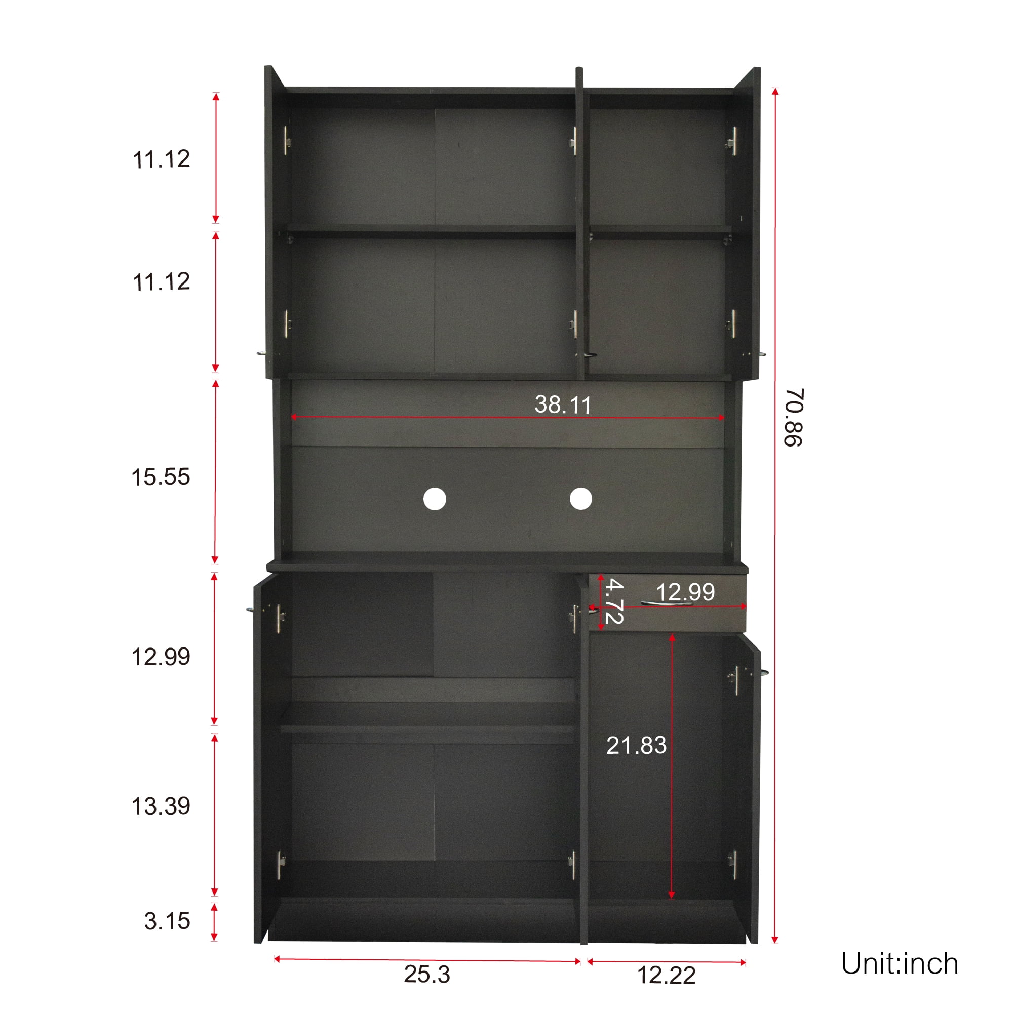 Mintazer 70.8" Tall Kitchen Pantry Cabinet with Open Shelf, Freestanding Food Storage Cabinet with Drawer & 6 Doors for Hallway Living Room Kitchen, Black