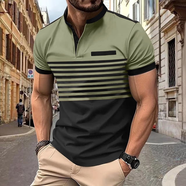 Chemise Blouse à Manches Courtes à Rayures Unies pour Hommes avec Col Rabattu