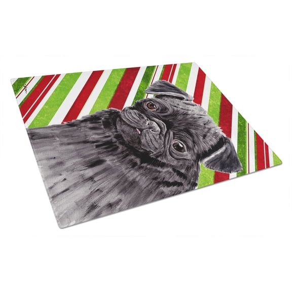 Caroline's Treasures Pug Candy Cane Holiday Christmas Glass Cutting Board Large