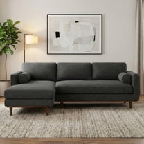 Simpli Home Morrison Mid Century Left Sectional 102 inch Wide Sofa Sectional in Charcoal Grey Woven-Blend Fabric