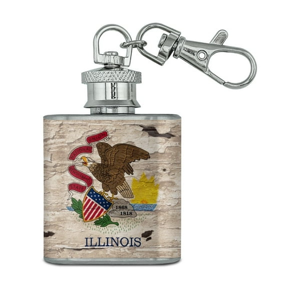 Rustic Illinois State Flag Distressed USA Stainless Steel 1oz Mini Flask Key Chain
