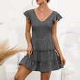 thumbnail image 2 of Summer Dresses for Women Ruffle Short Sleeve Fashion Printing Mini Dress V Neck Tiered Flowy A Line Beach Dress, 2 of 7
