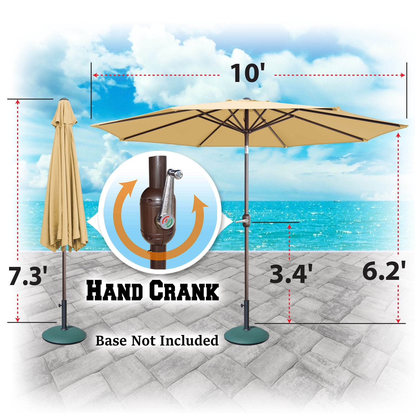 Sunrise Outdoor 10' Patio Umbrella 8 ribs with Tilt and Crank Garden Parasol Market Sunshade Umbrella (Beige)