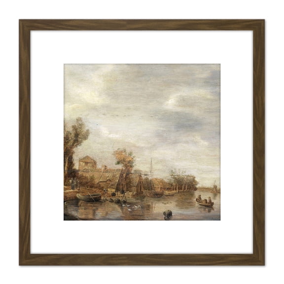 Van Goyen View Of A River Landscape Painting 8X8 Inch Square Wooden Framed Wall Art Print Picture with Mount