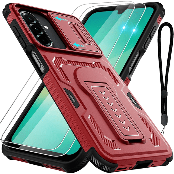 REQO for Samsung Galaxy A16/ A17/ A26 5G Case with 2*Screen Protectors, Kickstand, Slide Camera Cover & Lanyard Strap, 2-Layer Shockproof Rugged Slim Case