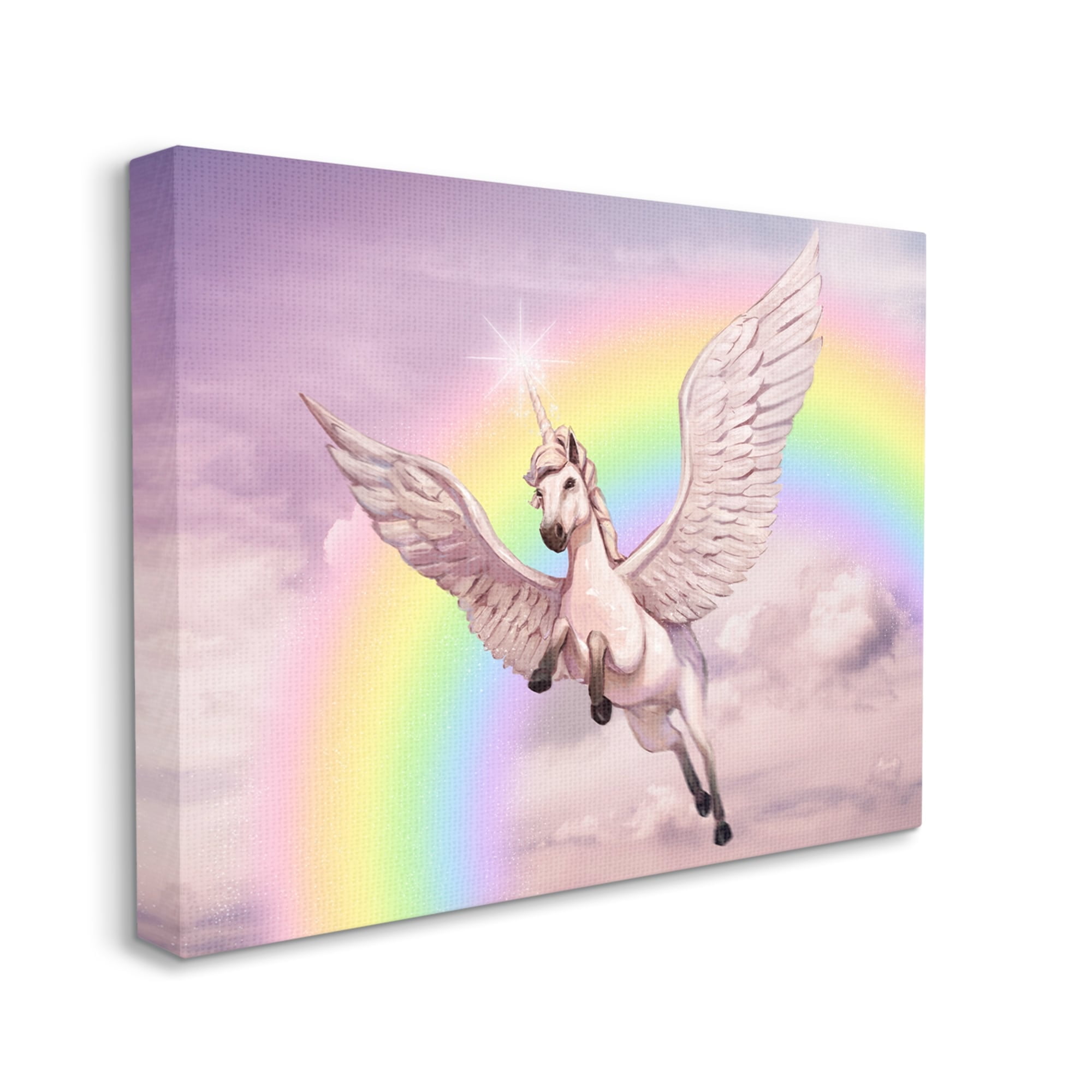 Stupell Industries Unicorn Flying Fluffy Clouds Rainbow Pink Fantasy , 48 x 36, Design by Ziwei Li