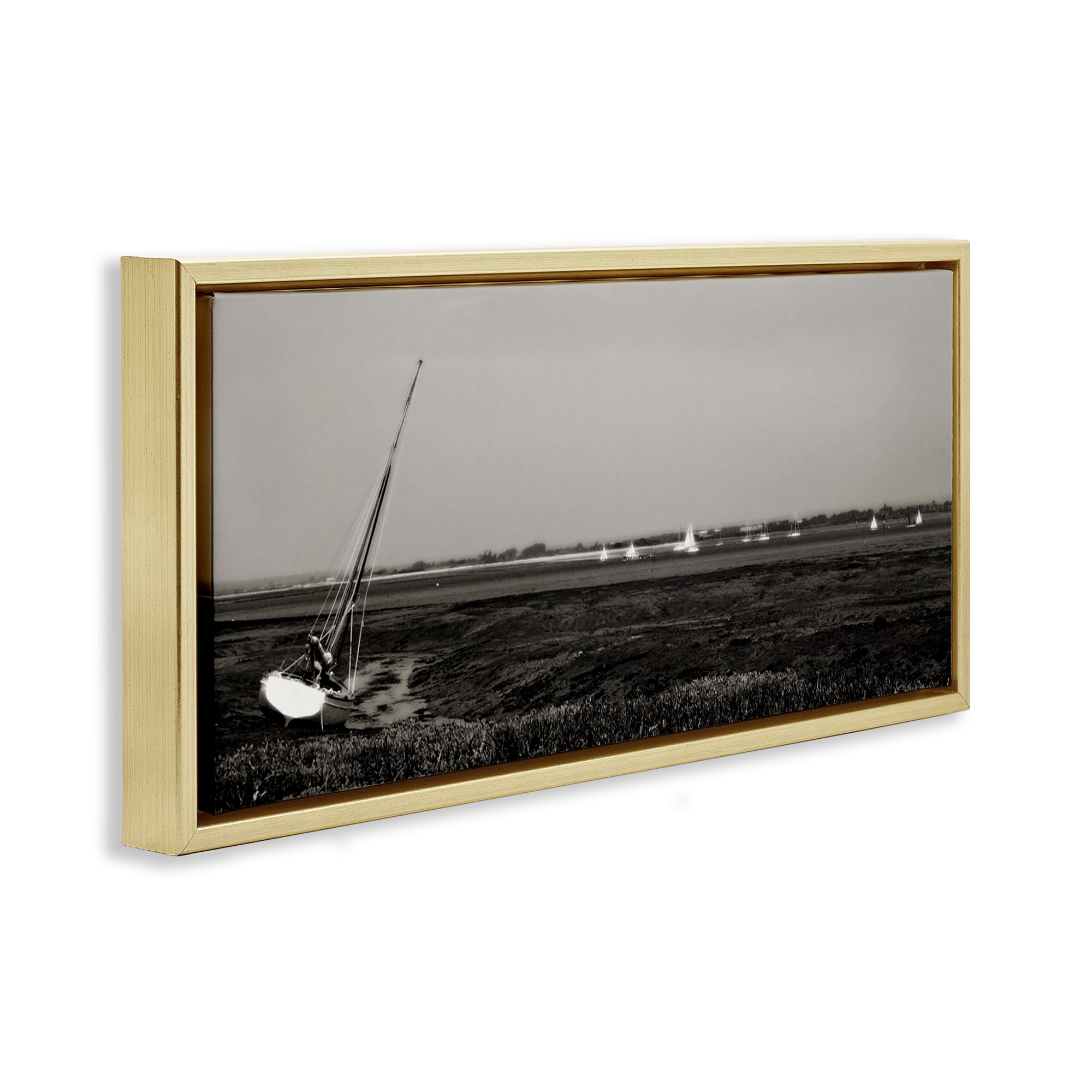 Stupell Industries Boating Towards Hayling Coastal Photography Gold Floater Framed Canvas Art Print Wall Art, 25 x 11