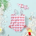 thumbnail image 3 of Newborn Baby Girls Clothes Baby Girls One-piece Swimsuit Sleeveless Suspender Cute Bowknot 3-6 Months Girls Summer Heart Print Swimwear Headband Set Pink, 3 of 8