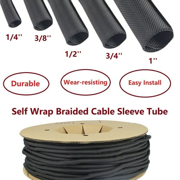 Wire Loom Self-Wrap Around Tube Braided Cabling Sleeve Cord Guard & Protect Lot