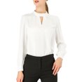 thumbnail image 1 of INSPIRE CHIC Women's Keyhole Stand Collar Pleated Back Button Blouse Tops, 1 of 7