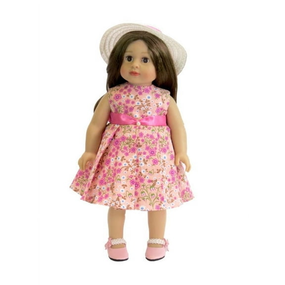 Pink Floral Dress with Hat Made to fit 18 inch Dolls | American Fashion World