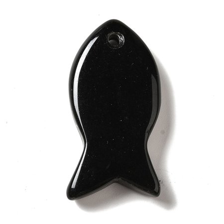 10 pc Natural Obsidian Pendants Fish Charms 39x20x7~7.5mm Hole: 2.3mm