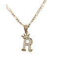 thumbnail image 1 of Cadena y dije de brillos con corona de oro laminado letra R, 1 of 6