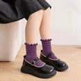 thumbnail image 6 of Spazoro Girls 10 Pairs Mid Calf Socks, Stretchy Soft Solid Color Cotton Casual Ruffled Crew Socks Purple Size 1T-12Y, 6 of 7