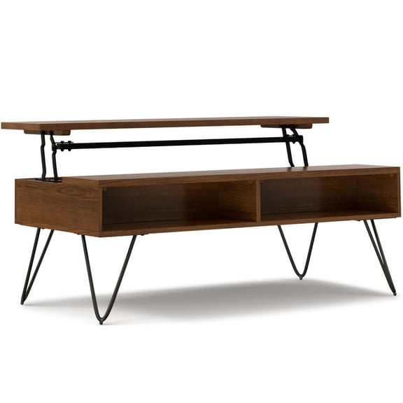 Walnut Lift Top Coffee Table with Storage, Industrial Wood Cocktail Table for Living Room