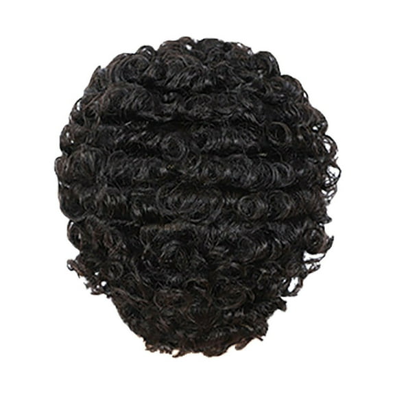 Women Short Curly Human Hair Wig Natural Head Cover Headgear for Daily Use