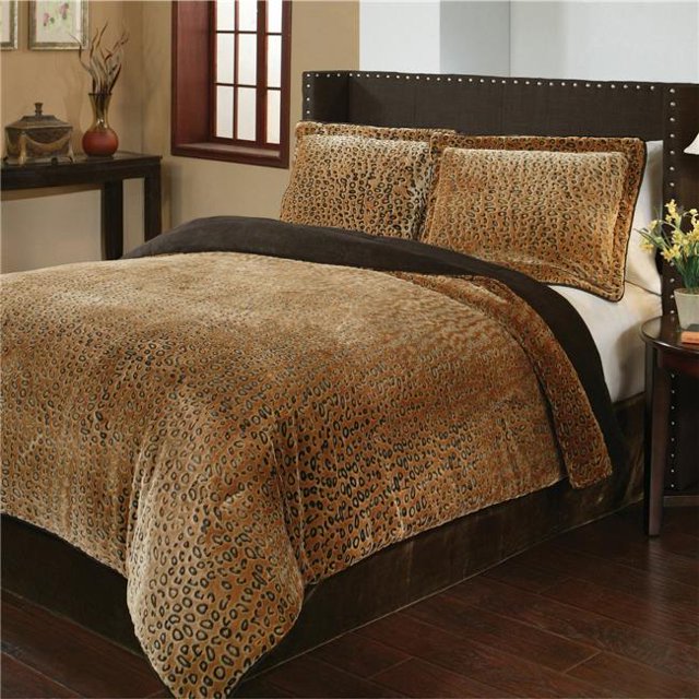 Fraiche Maison C1407020-SYQ-Cheetah 92 x 94 Po Velours Imprimé Réversible Peluche Couette Mini Set&44; Guépard - Grand