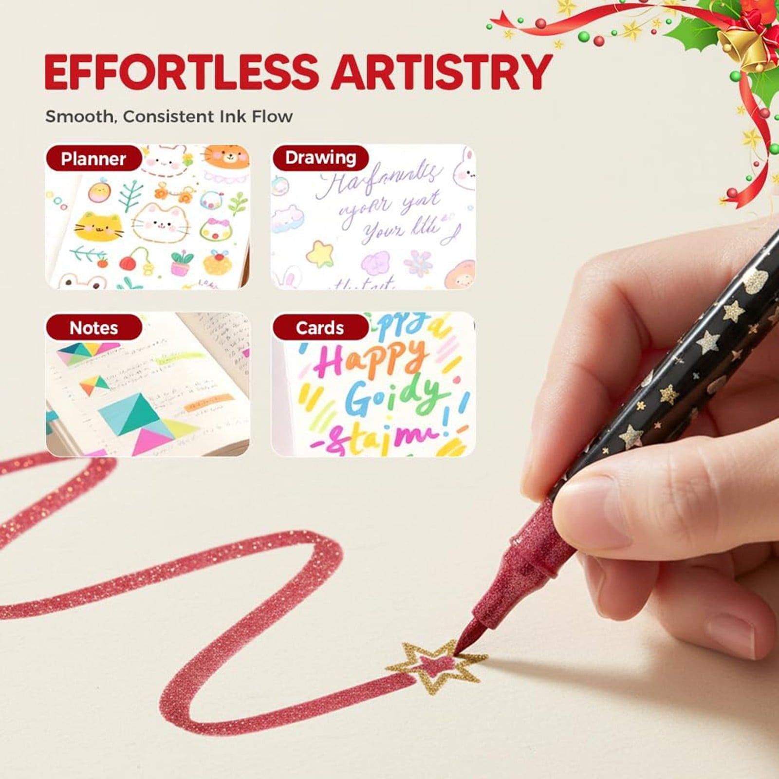 Flash Pen, Luminous Marker Pen, 48 Colors,48 Colors Glitter Gel Pen Set, Metallic Marker Pens with Fiber Tip, Smooth Paint Markers for Adult Coloring Diy Crafts Christmas Card Making, 10Ml Each