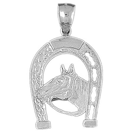 14K White Gold Horseshoe With Horse Pendant - 37 mm