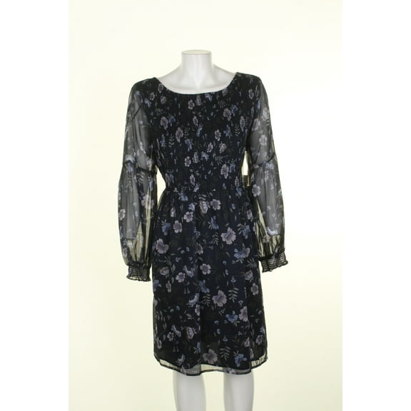 Cece Womens Nay Floral Print Long-Sleeve Smocked A-Line Dress XL