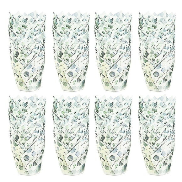 200Pcs Leaf Tulip Cake Cups Heat-resistant Cute Eucalyptus Design Green Cupcake Wrappers