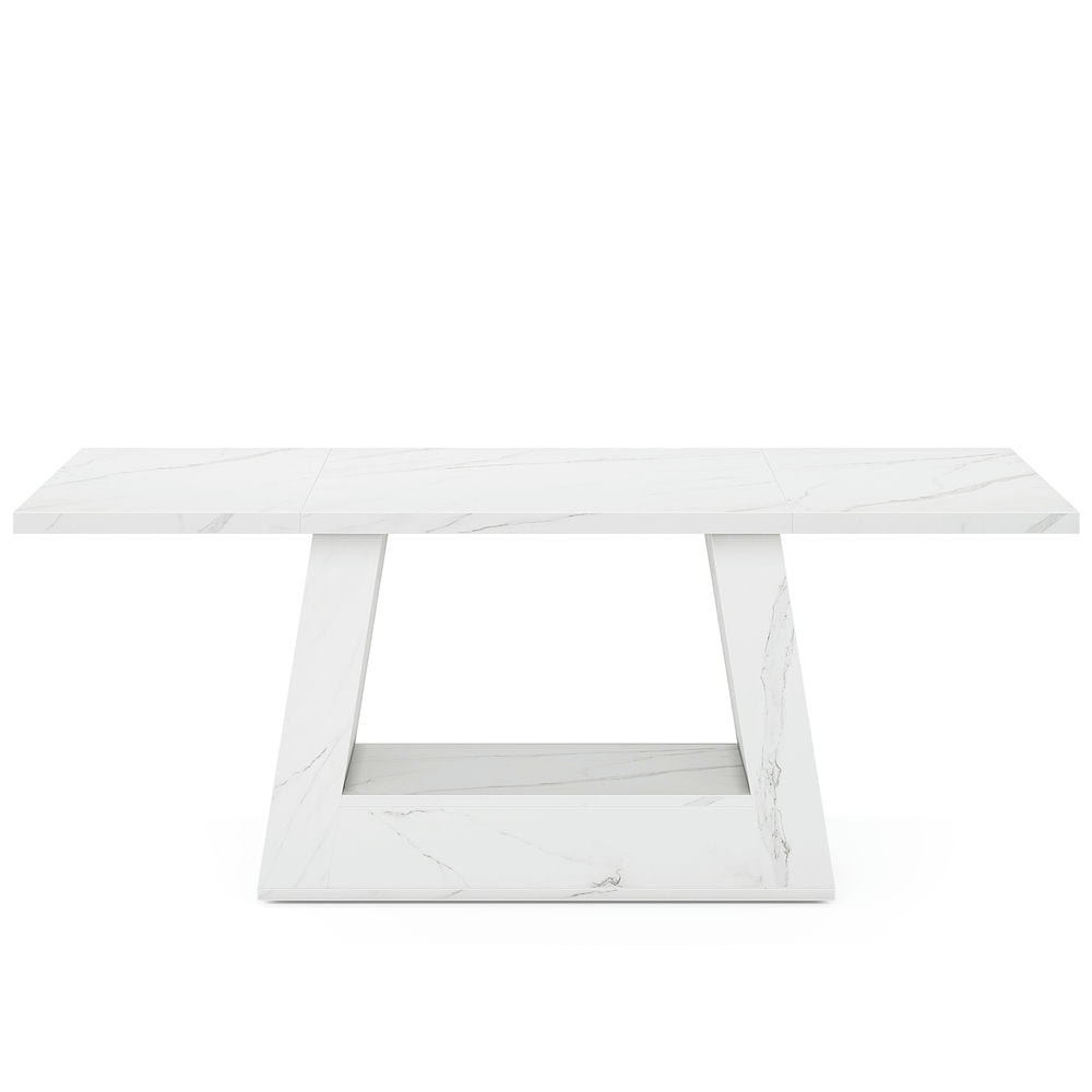 Yardi Yarda Faux Marble Dining Table, 63" Kitchen Table for 4 to 6 People, Dining Table for Indoor, White