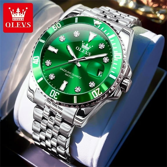 OLEVS New Original Luxury Men Watch Calendar Green Waterproof Quartz Watch for Men Stainles Mechanical Watch Men's Automatic Chronograph Watch Luminous Mens Watch Waterproof Business Watch