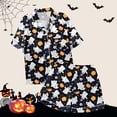 thumbnail image 6 of Halloween Pajamas Women Ghost Pumpkin Print Short Sleeve Button Shirts Shorts Sets Spooky & Cute 2 Piece Pjs Sets (Black L), 6 of 6