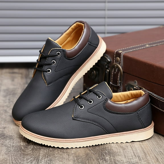 Men'S High Quality Slip-Resistant Low-Top Casual Shoes - Korean Style Synthetic Cover Upper, Non-Slip Rubber Sole, Breathable Round Toe & Cushioned Insole - Navy & Brown Chef & Everyday Sneakers