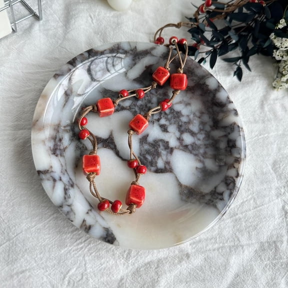 DESIGNICE Natural Calacatta Viola Marble Jewelry Tray, 5.5" Round Trinket Dish | Key Tray for Entryway, Small Ring Earring Dish Organizer for Vanity Bathroom Dresser Desk, Gift for Women Daugther