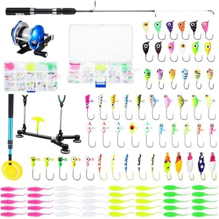 96 Pcs Ice Fishing Gear with Ice Fishing Rod Reel Combo Jigs Cleats Rod Holder for Men Outdoor Gifts$$Sport & Recreation Other