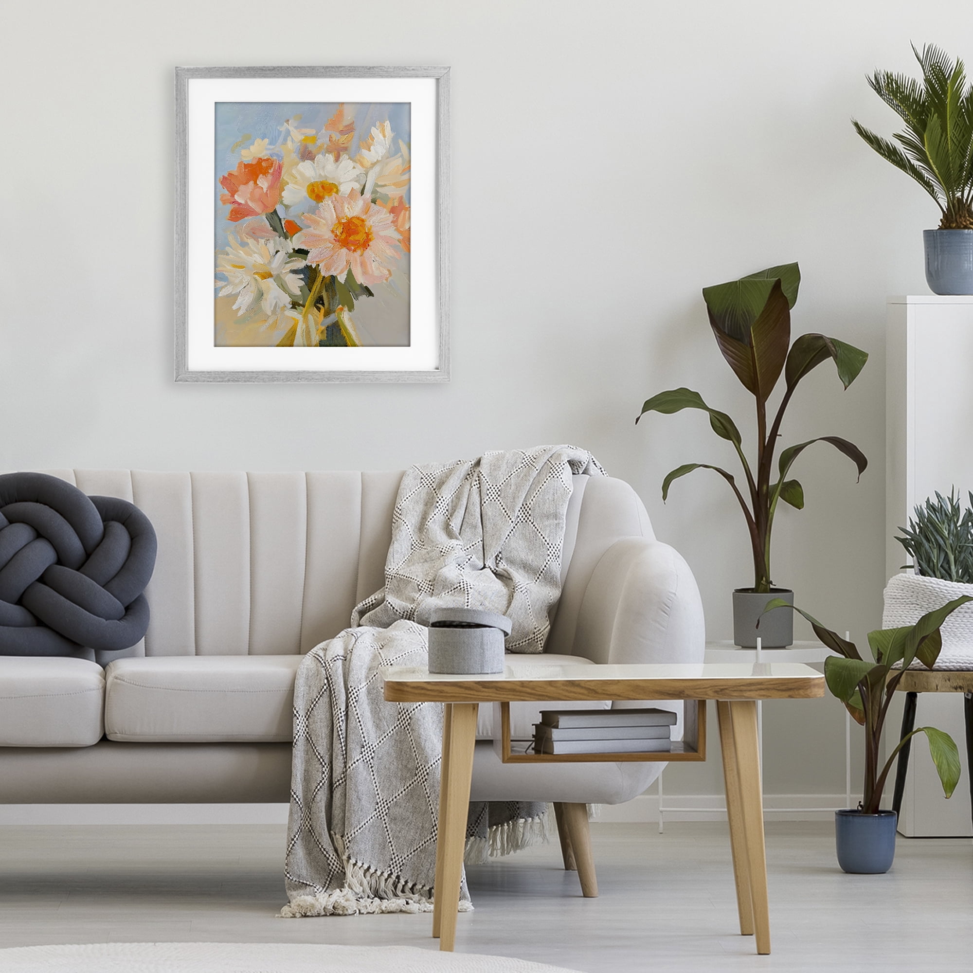 Stupell Industries Orange Spring Floral Bouquet Gray Framed Print Under Glass, design by The Prints Vibe