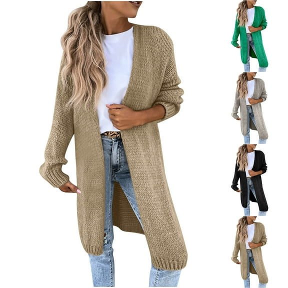 Womens Winter Coats Cardigan Sweaters for Women Autum And Winter Solid Color Fashion Mid Length Knitted Sweater Cardigan