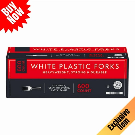 White Plastic Forks, Heavyweight Disposable Cutlery, 600 Count