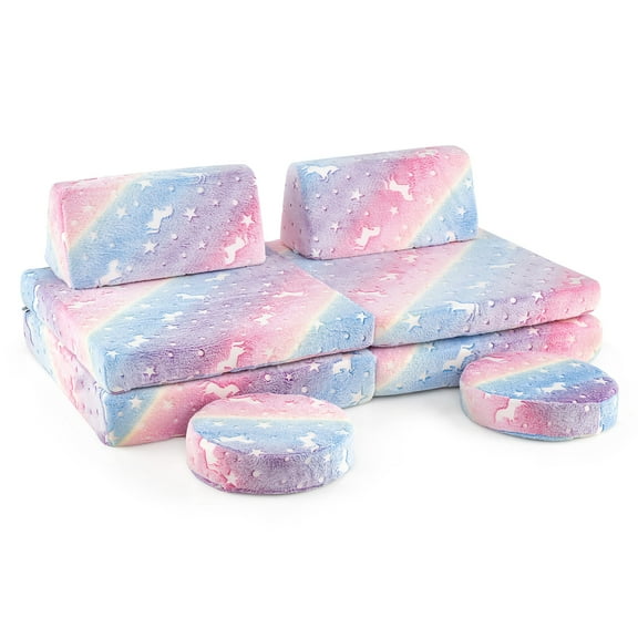 Gymax Glow in the Dark Modular Kids Play Couch Set w/ Machine-washable Flannel Covers