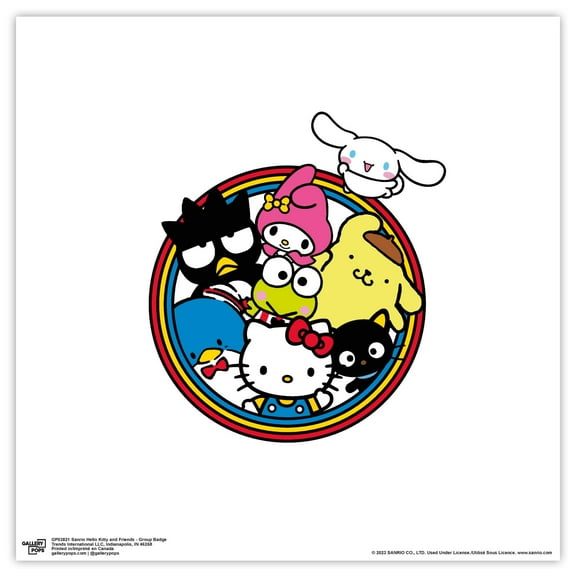 Gallery Pops Sanrio Hello Kitty and Friends - Group Badge Wall Art, Unframed Version, 12" x 12"